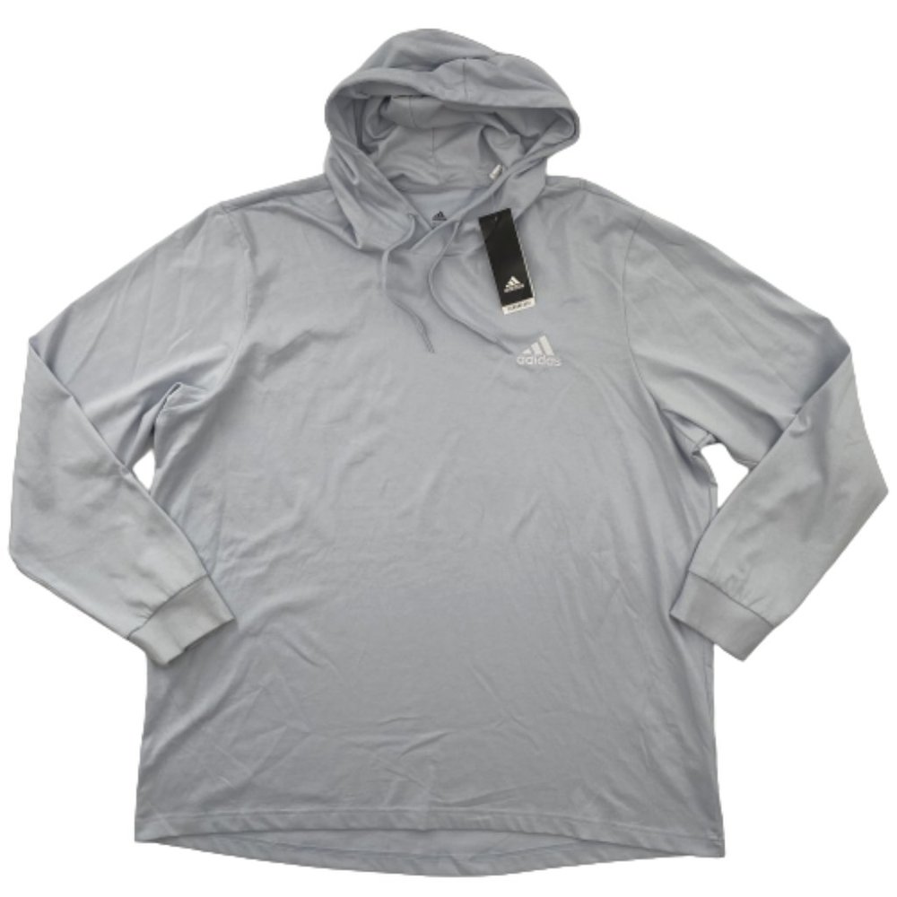 Adidas Long Sleeve Jersey Hooded Sweatshirt T-Shirt Halo Blue/White GV0246 Sz S - Picture 2 of 6